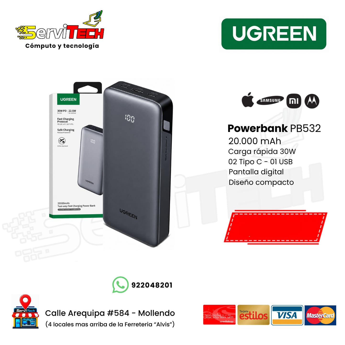 Cargador Portatil UGREEN 20.000mAh 30W (Powerbank)