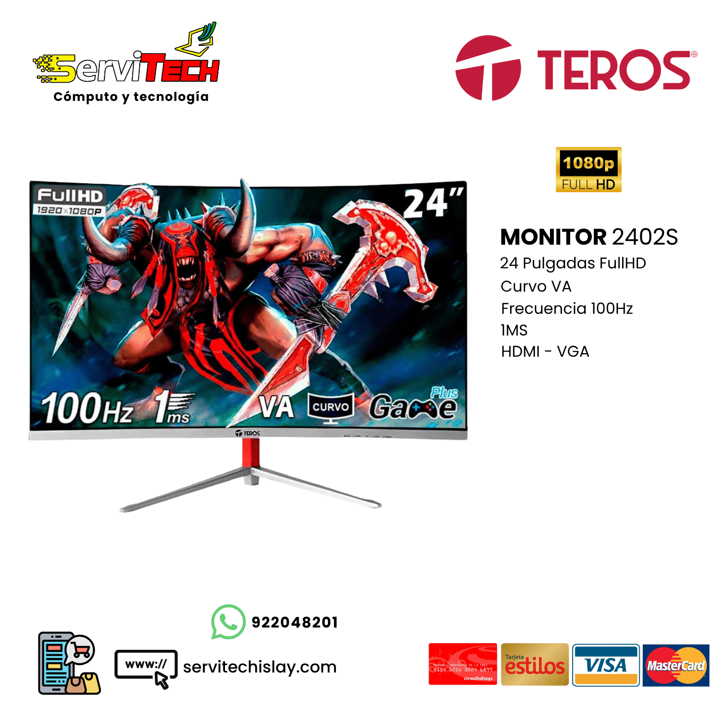 Monitor TEROS 24 Pulgadas TE-2402S FHD Curvo