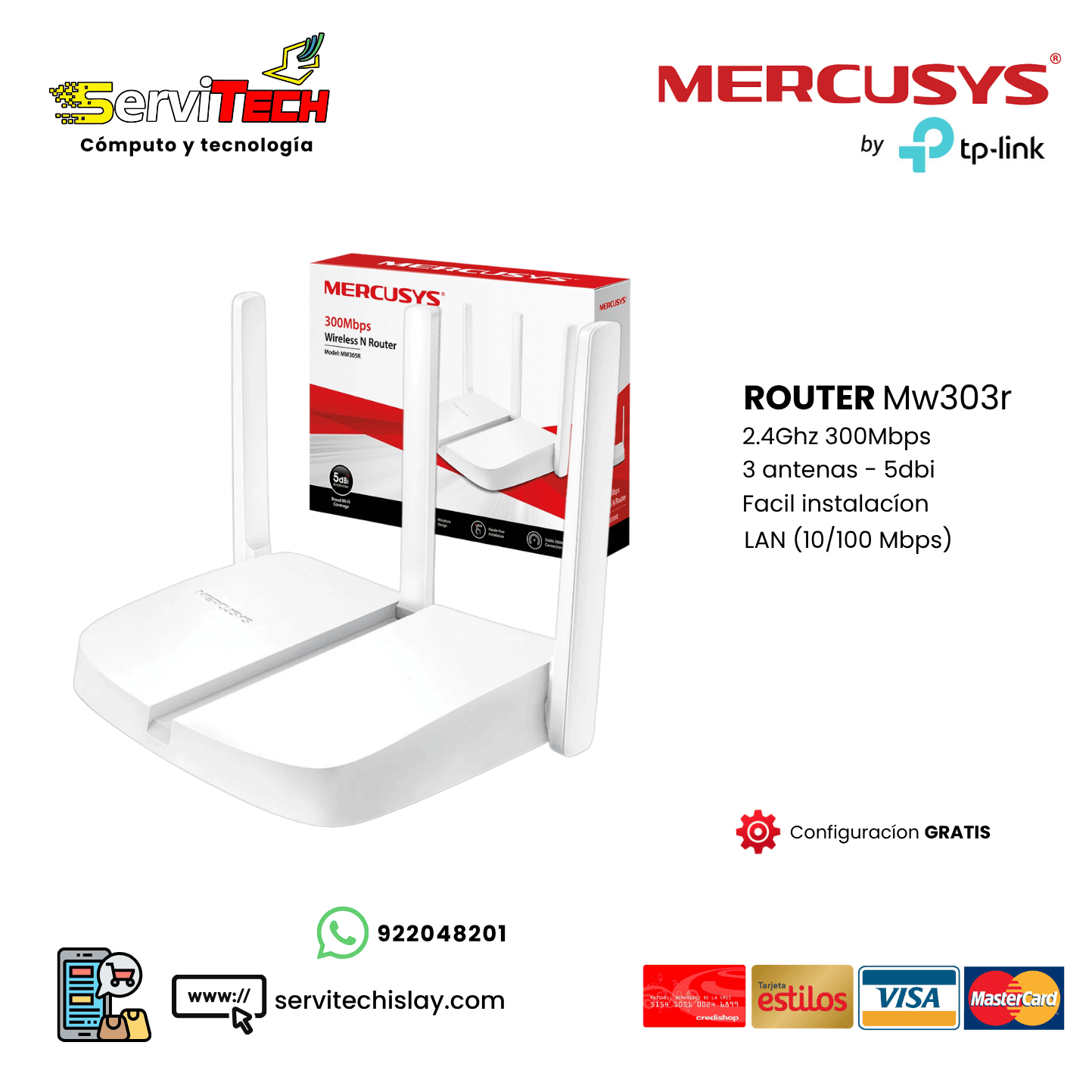 Router MERCUSYS MW306R 3 antenas - 2.4Ghz
