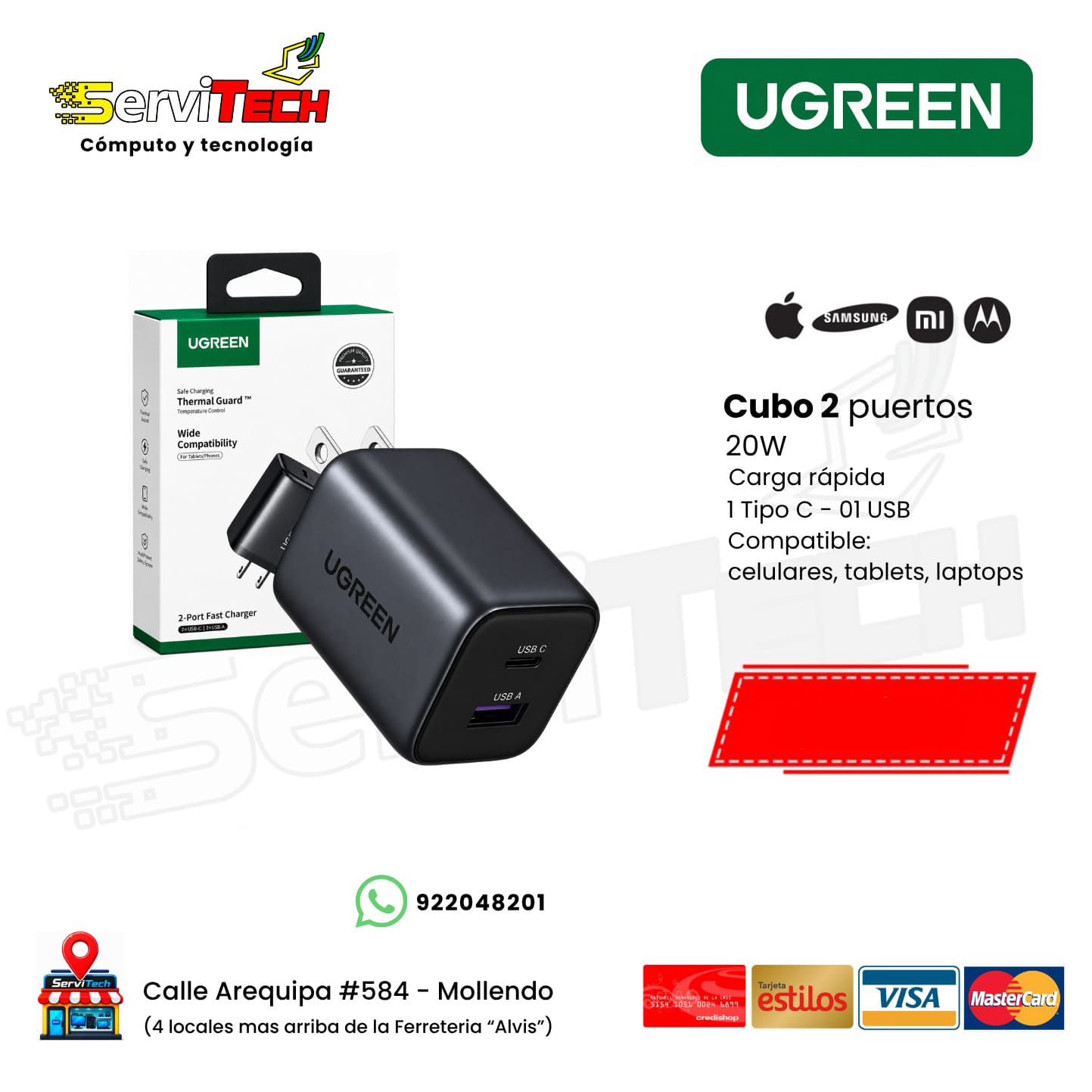 Cabezal cargador dual USB - Tipo C 20W UGREEN