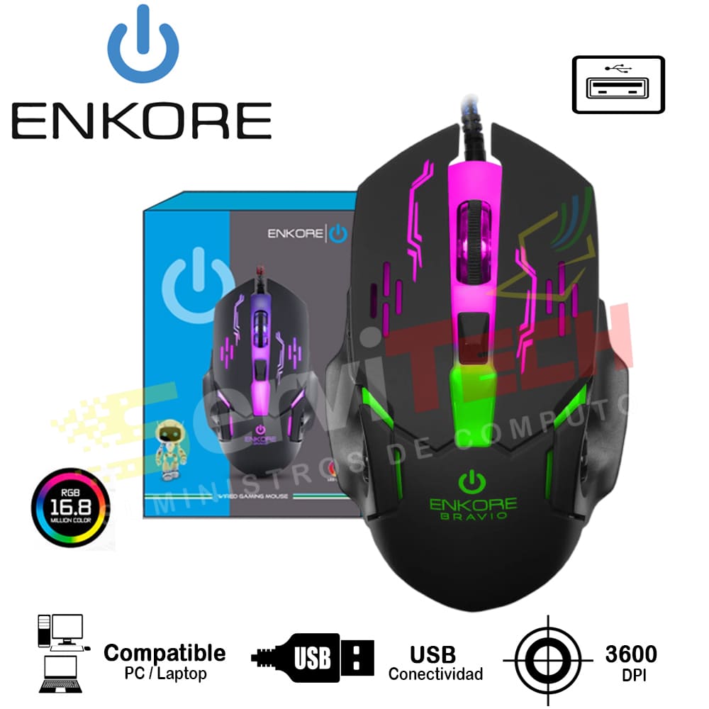 Mouse ENKORE Bravio EKM 313 - Cableado USB
