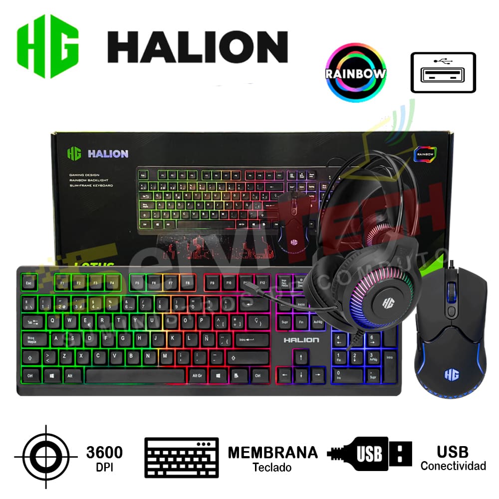 Kit 4 en 1 Teclado/Mouse/Audifonos/Padmouse HALION Lotus HA-K430C - Cableado
