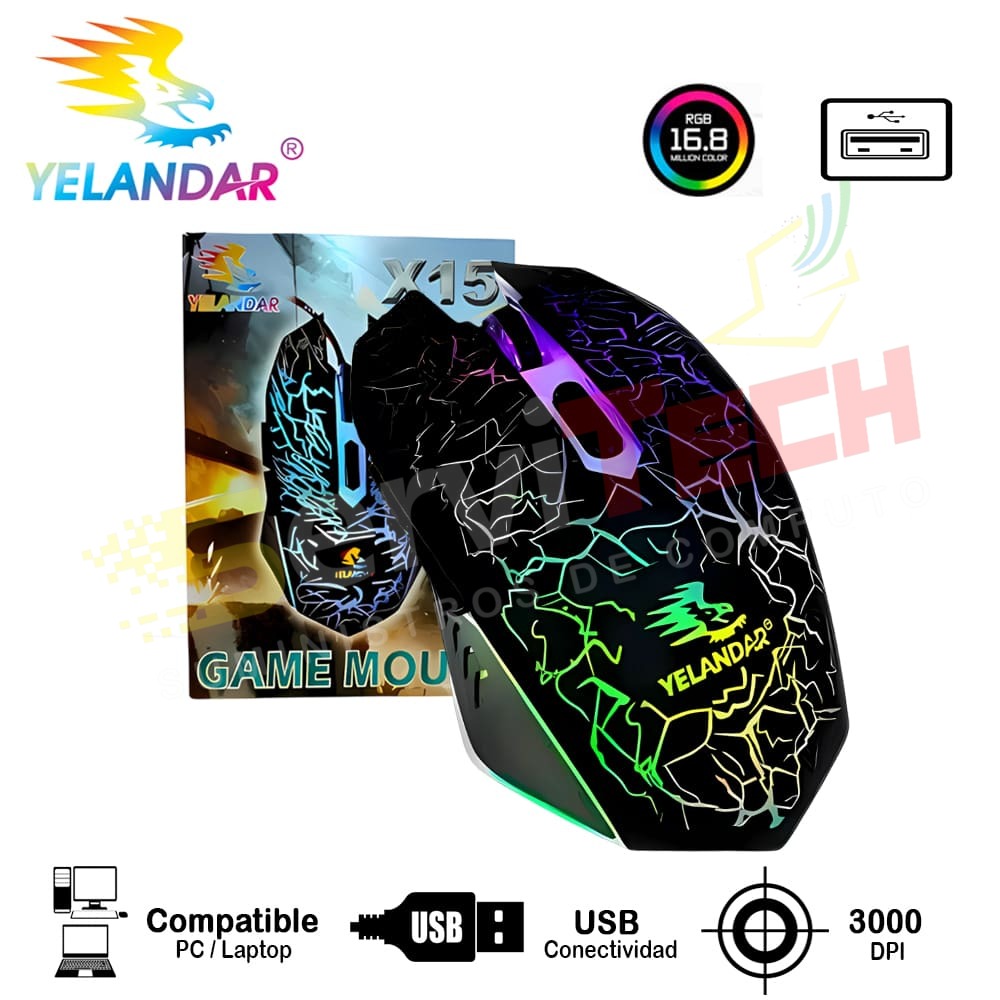 Mouse YELANDAR X15 - Cableado USB
