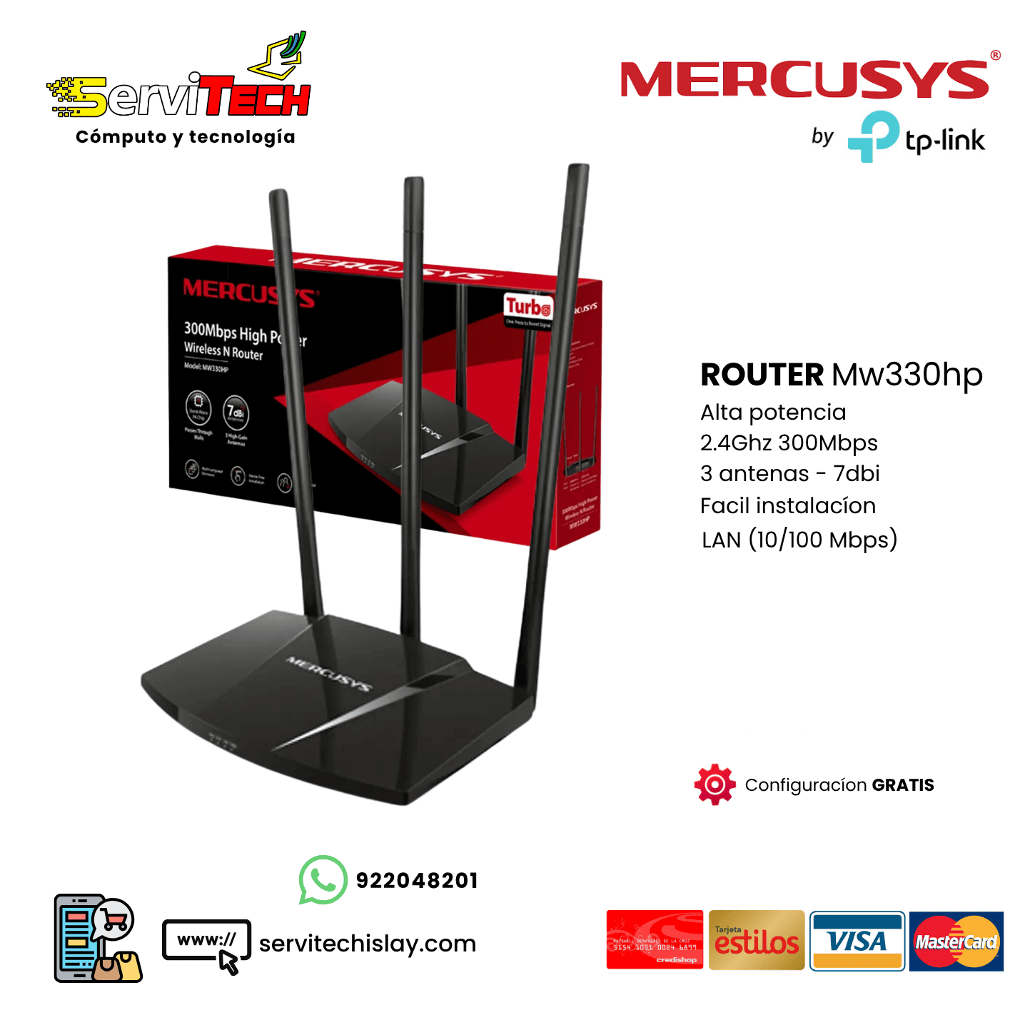 Router MERCUSYS MW330HP 4 antenas Alta potencia - 2.4Ghz