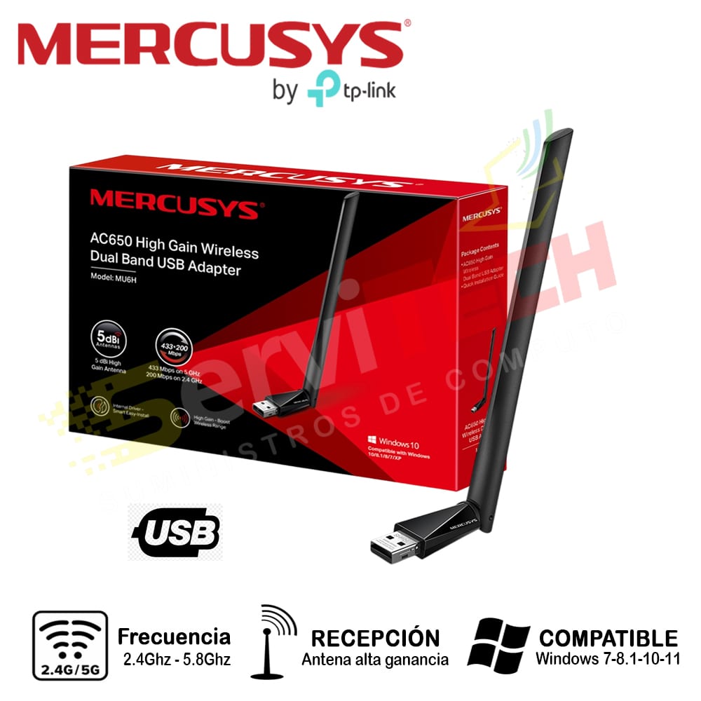 Adaptador inalambrico MERCUSYS MU6H AC650 2.4Ghz/5.8Ghz USB