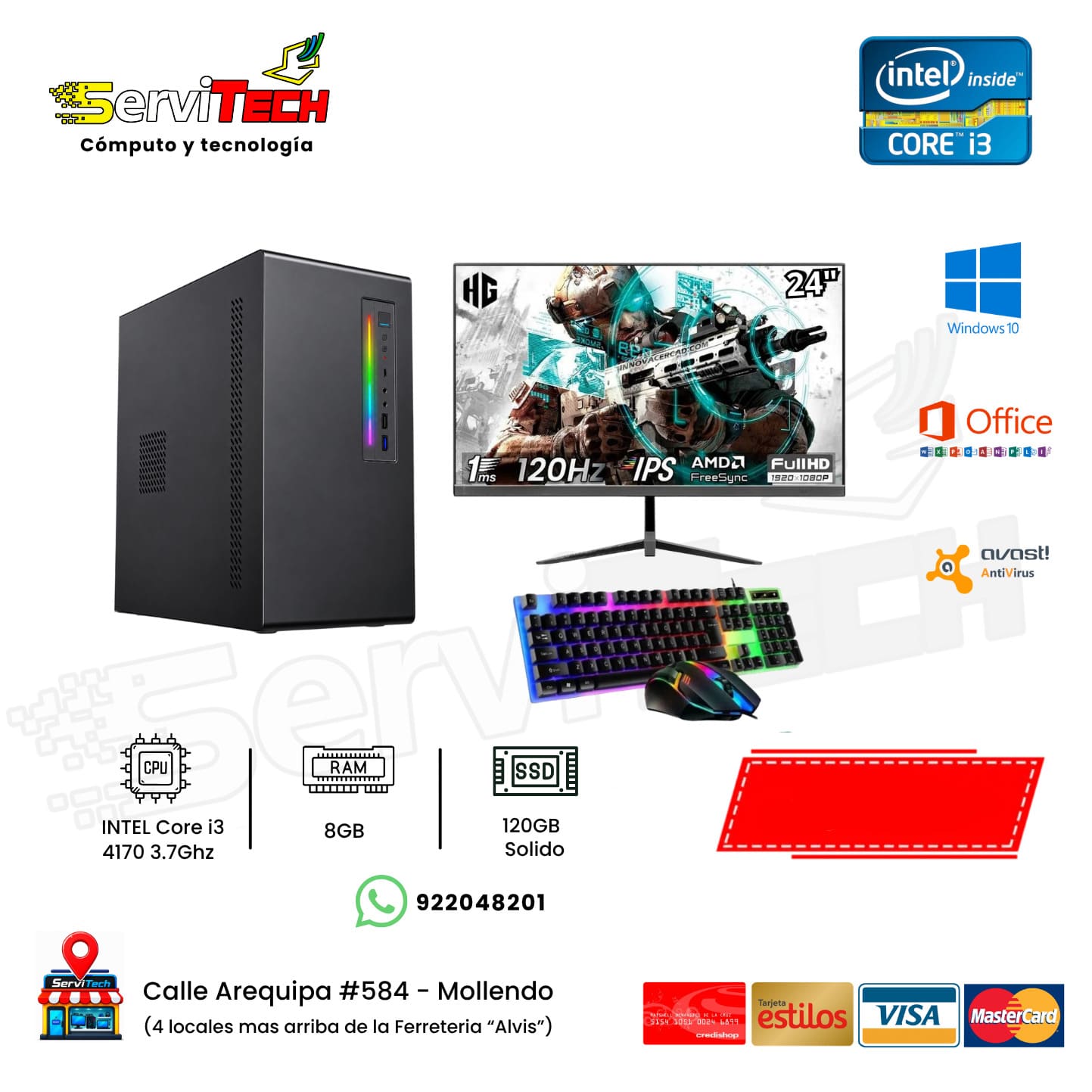 Core i3 / 8GB RAM / 120GB SSD / Monitor 24´ / Tecl+Mous