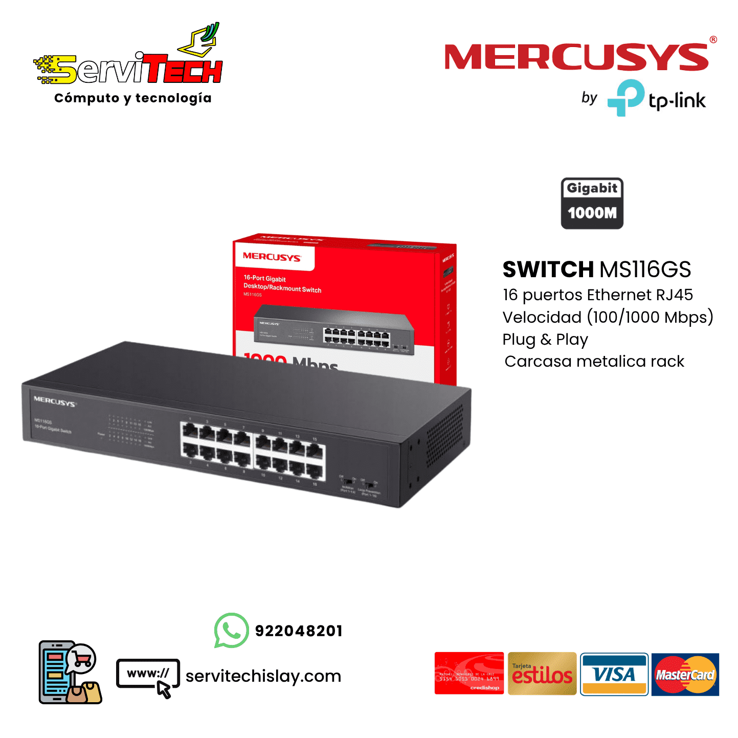 Switch MERCUSYS MS116GS 16 Puertos Gigabit 100/1000Mbps