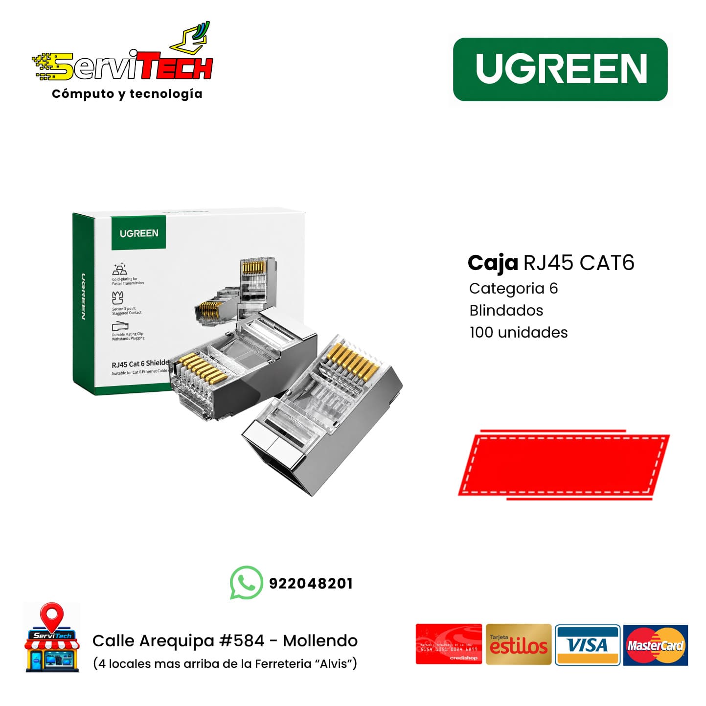 Caja de conectores RJ45 CAT6 100unidades UGREEN