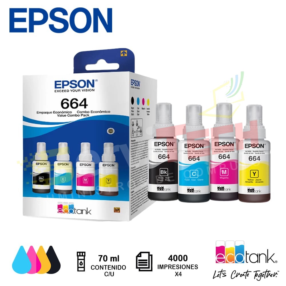Pack 664 EPSON (Black,Magenta,Cyan,Yelow) 70ml
