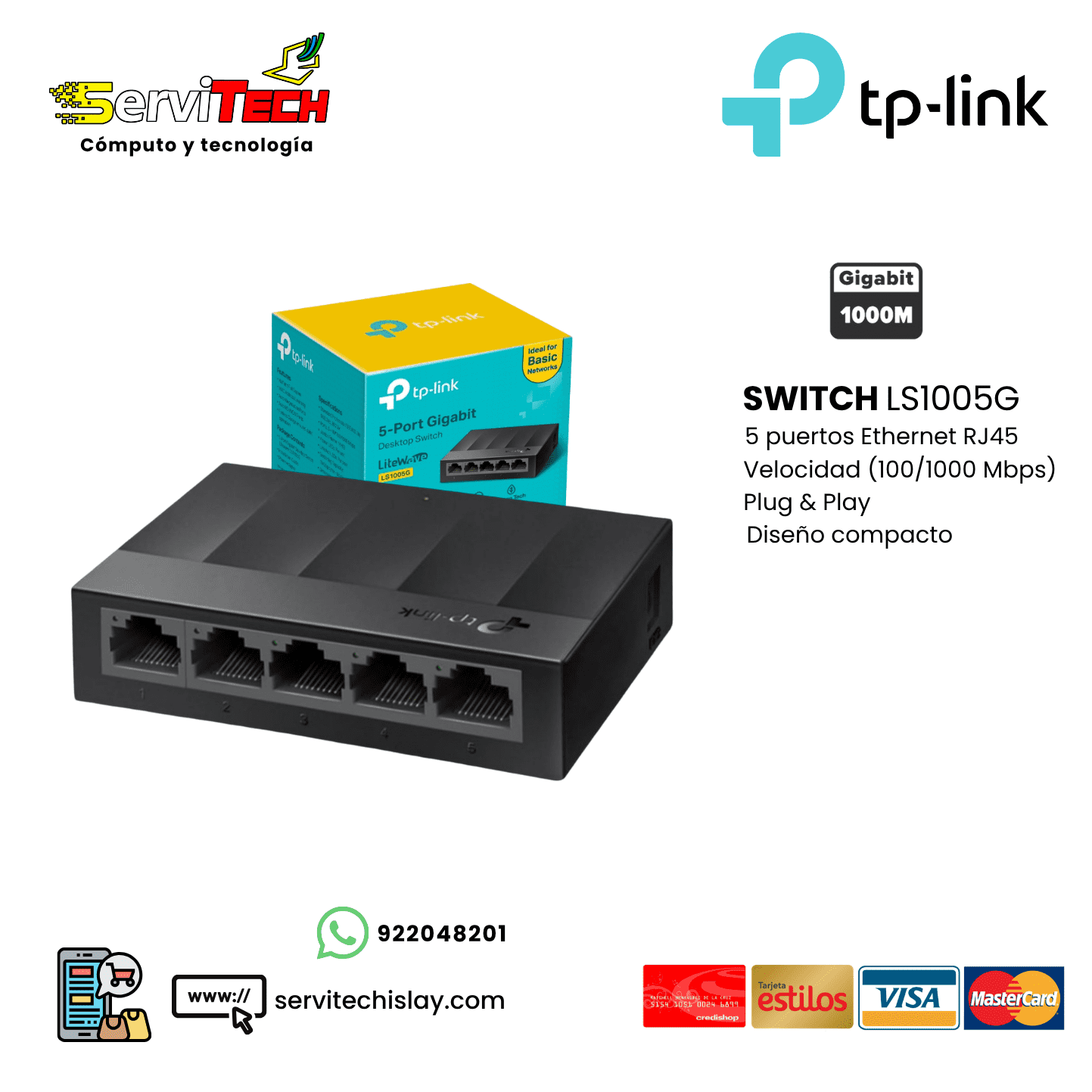 Switch TPLINK LS1005G - 5 puertos Gigabit 100/1000Mbps