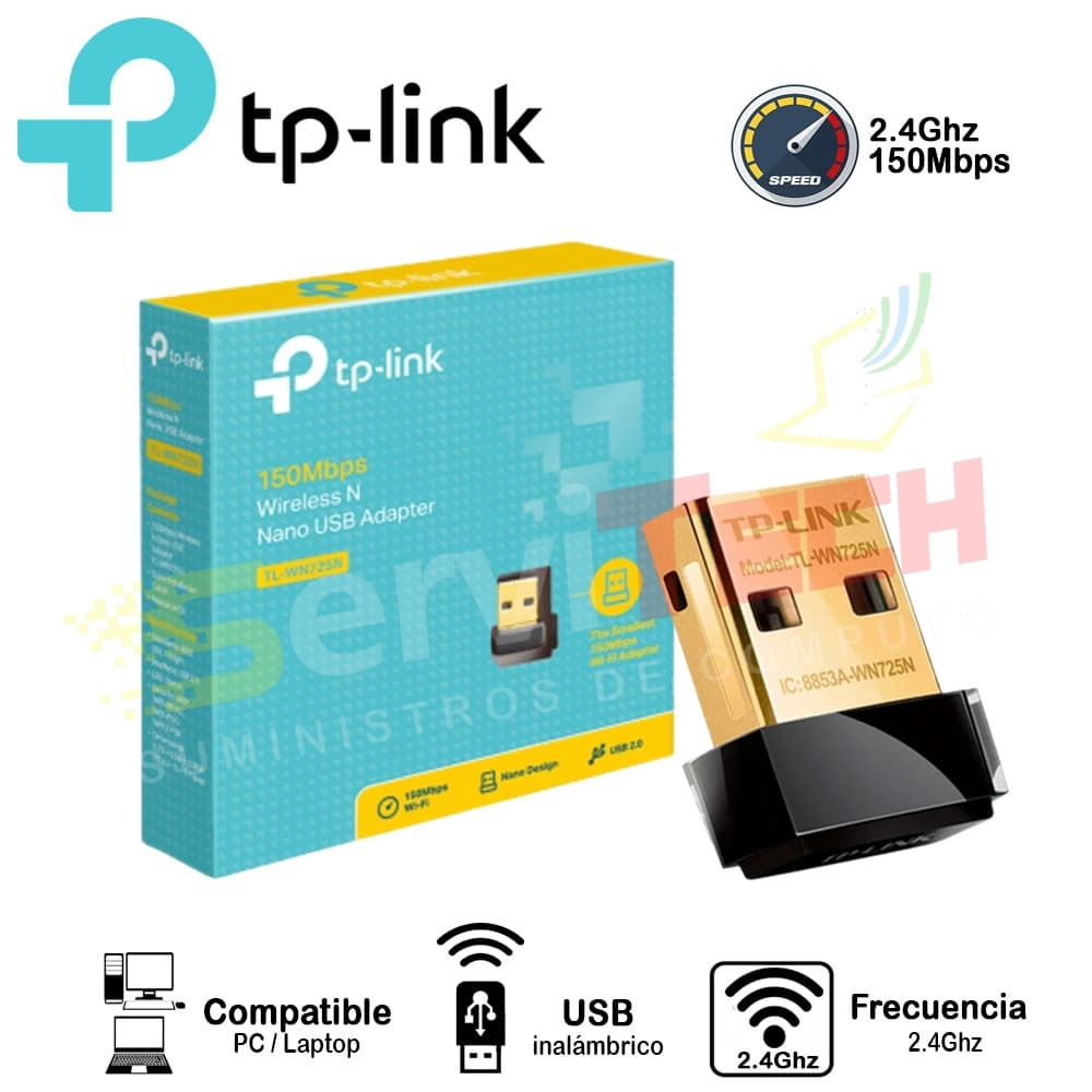 Adaptador inalambrico TPLINK TL-WN725N 150Mbps 2.4Ghz USB nano