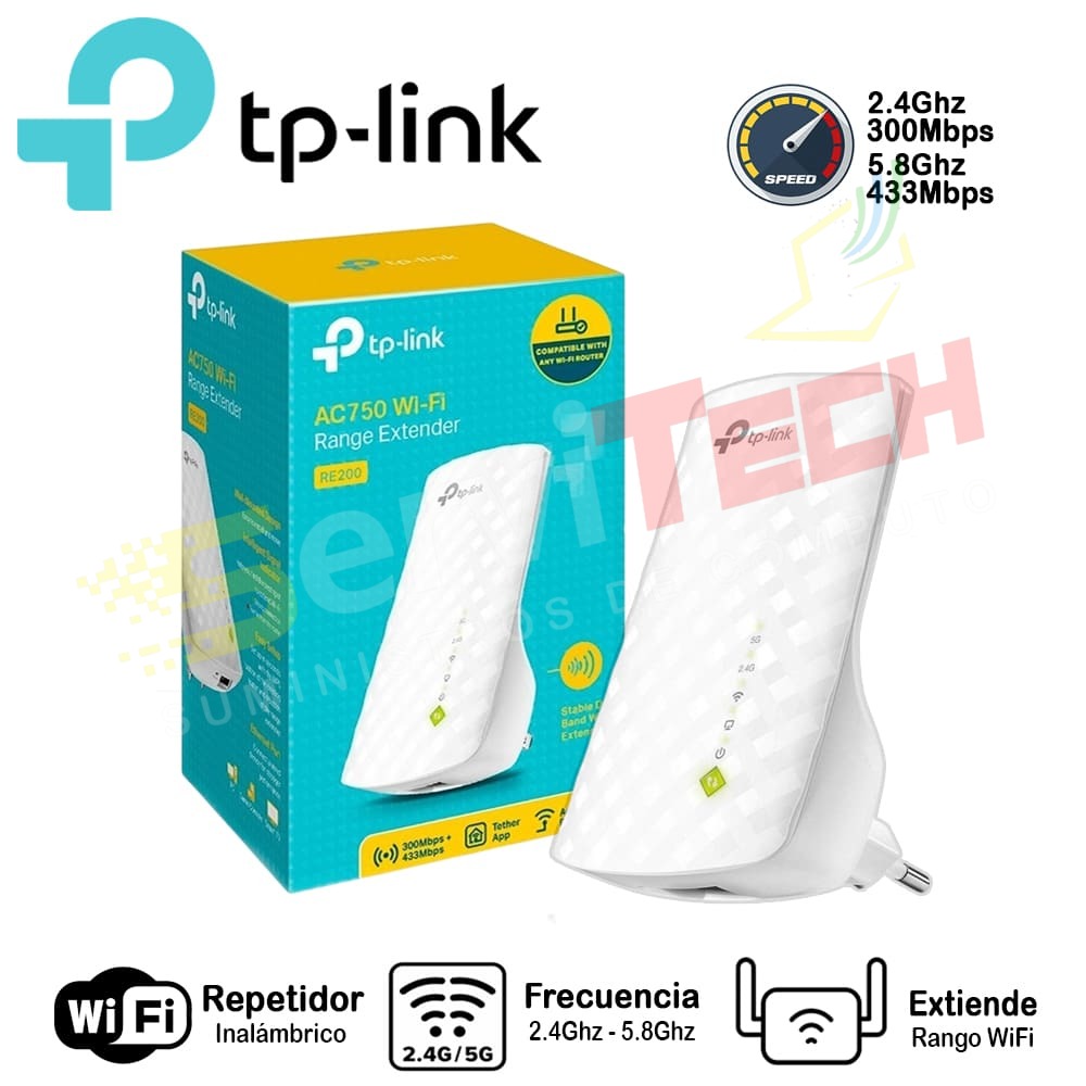 Repetidor Inalambrico TPLINK RE200 AC750 2.4Ghz/5.8Ghz - Extensor de rango