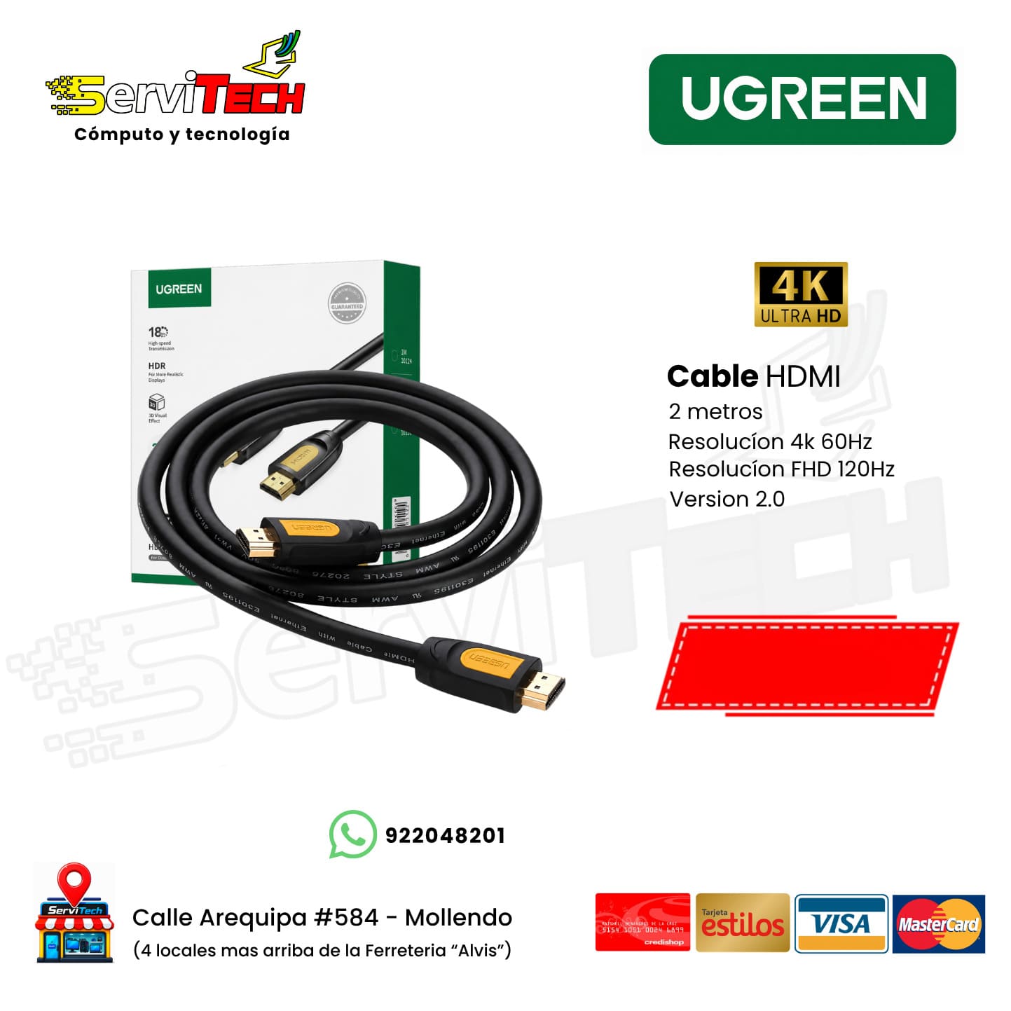 Cable HDMI 4K de 2 mts UGREEN