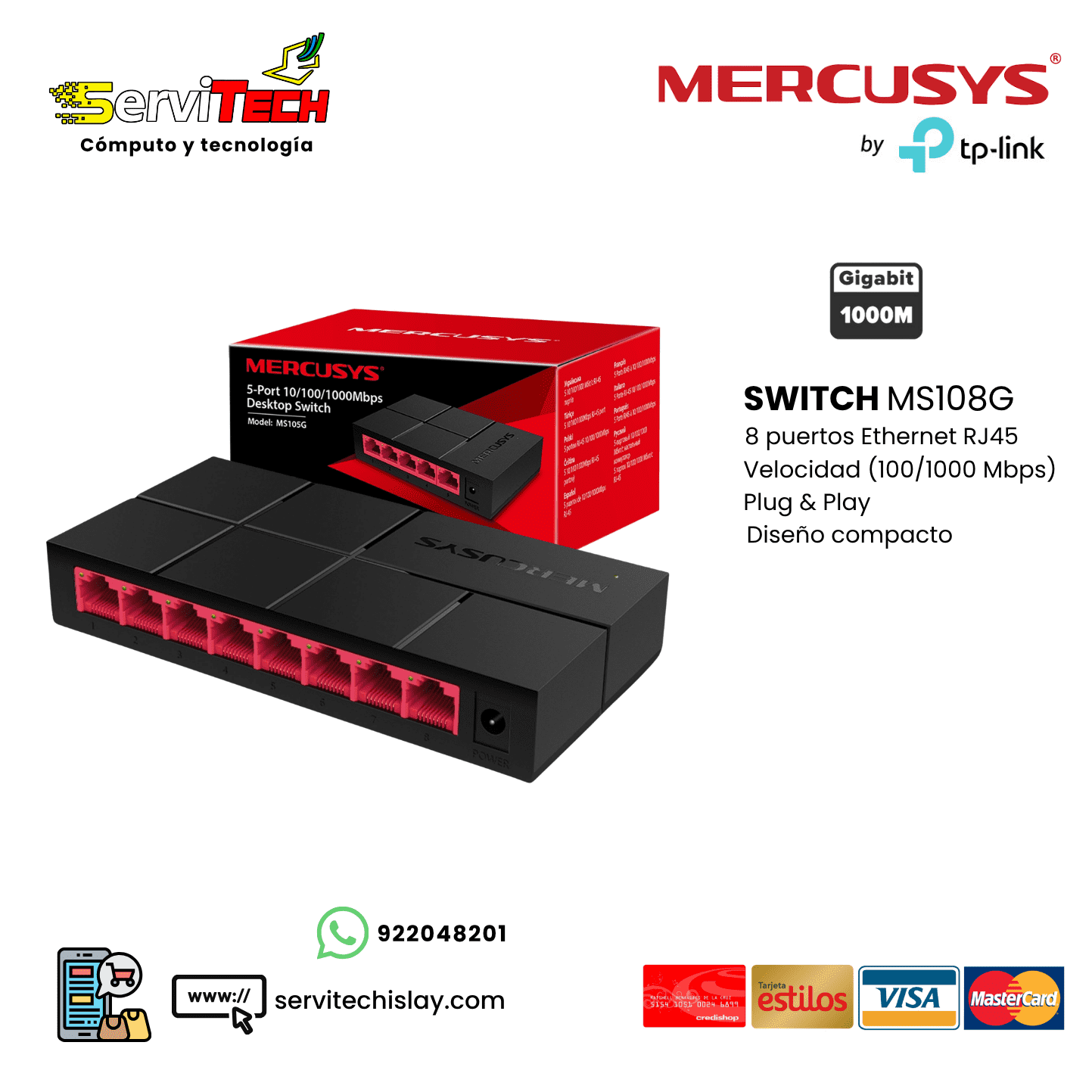 Switch MERCUSYS MS108G 8 Puertos Gigabit 100/1000Mbps