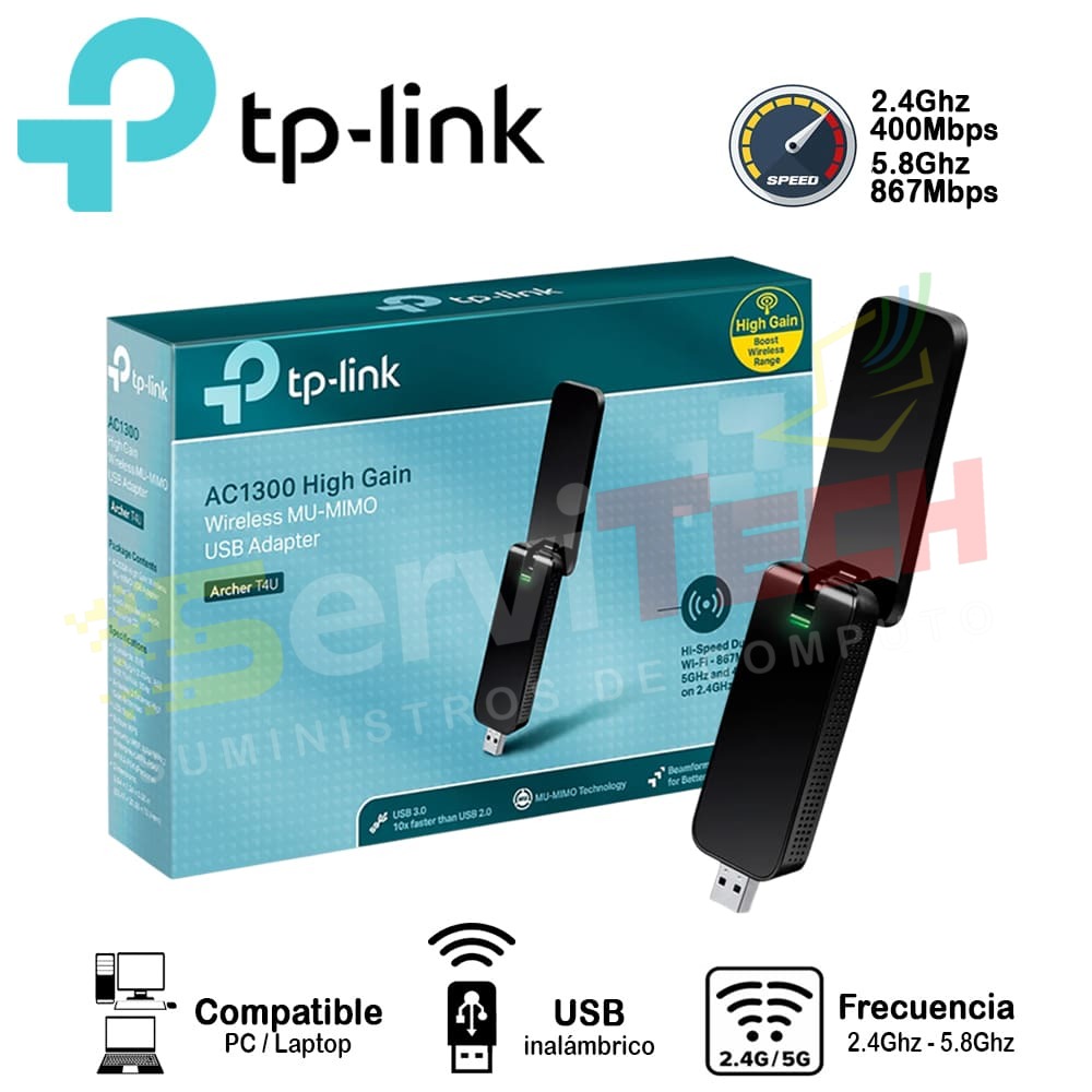 Adaptador inalambrico TPLINK ARCHER T4U AC1300 2.4Ghz/5.8Ghz USB