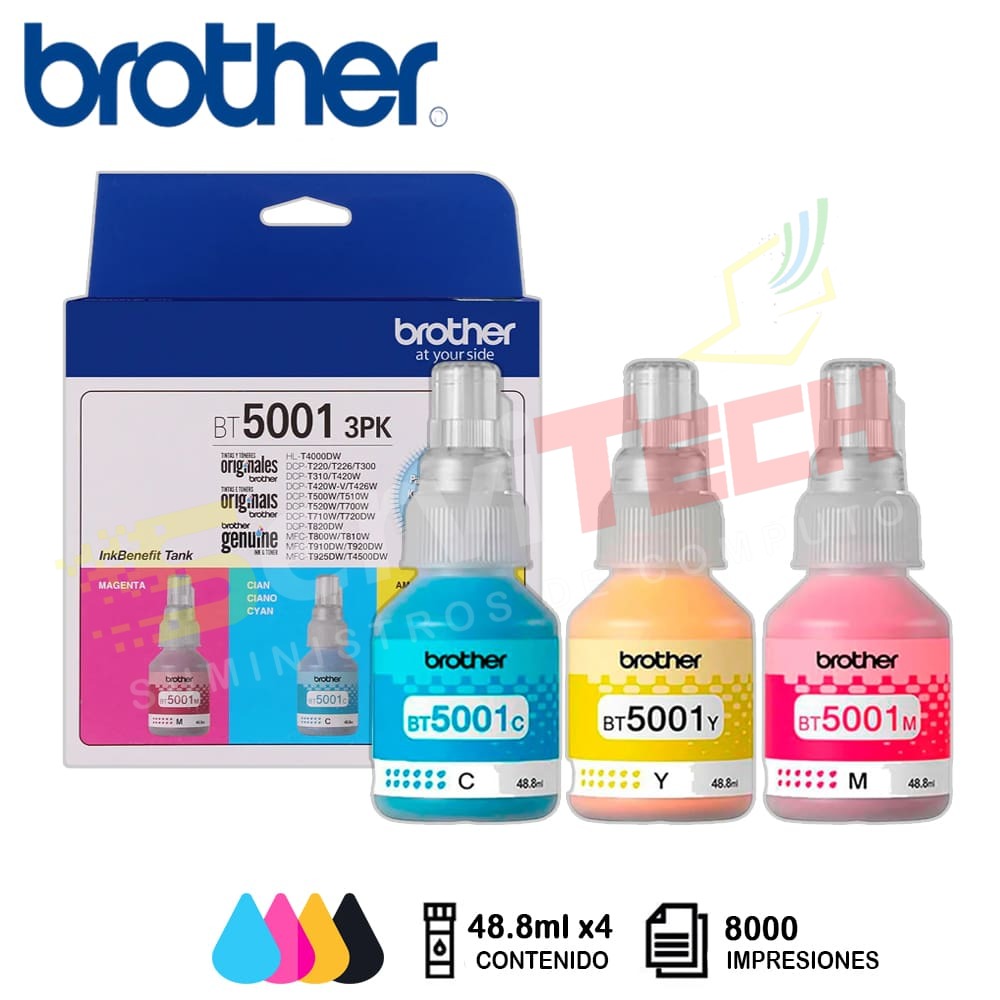 Pack BT5001 BROTHER (Magenta,Cyan,Yellow) 48ml