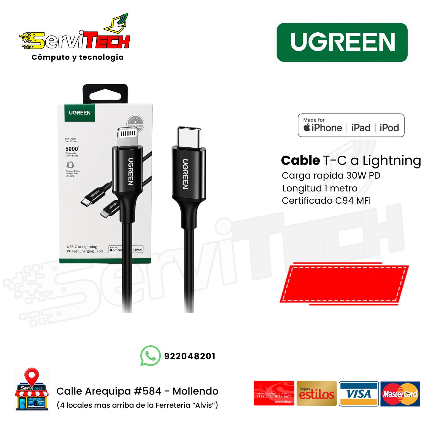 Cable de datos C a Lightning UGREEN