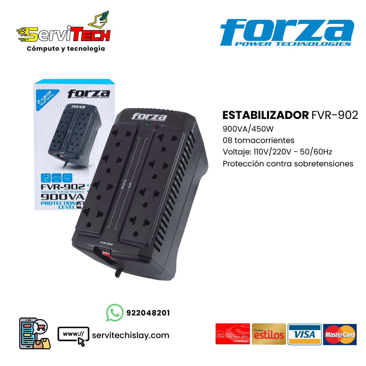 Estabilizador FORZA FVR-902 900VA/450W