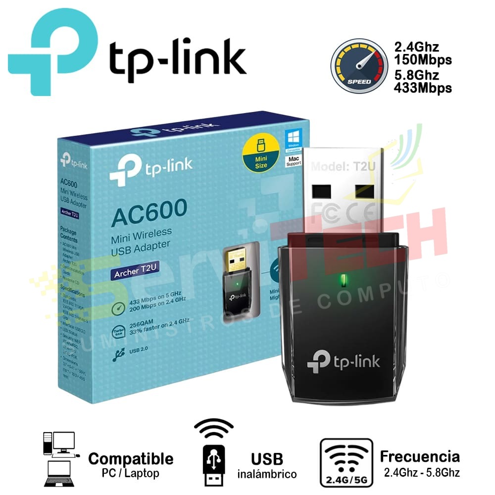 Adaptador inalambrico TPLINK ARCHER T2U AC600 2.4Ghz/5.8Ghz USB