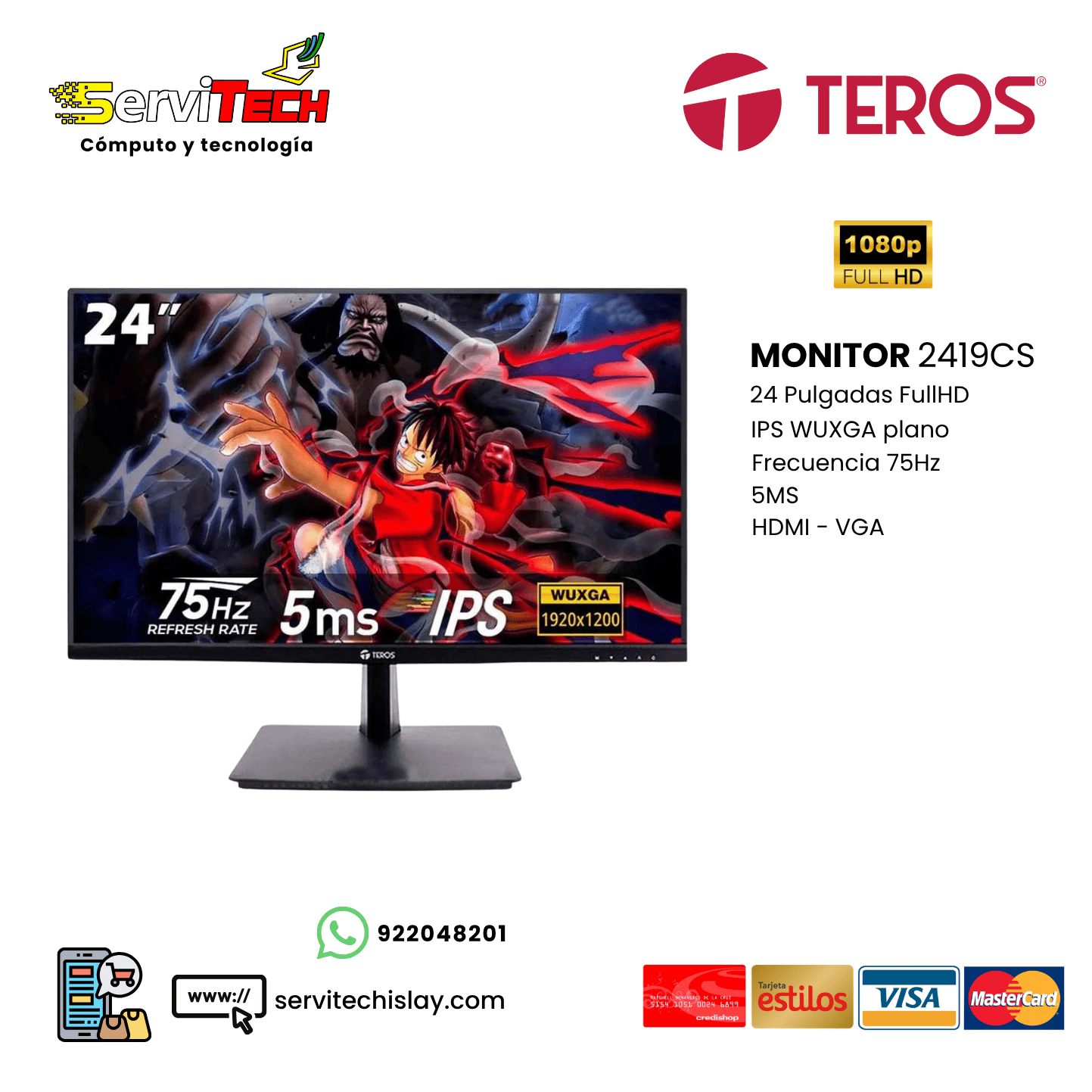 Monitor TEROS TE-2419CS - 24 Pulgadas FHD Plano