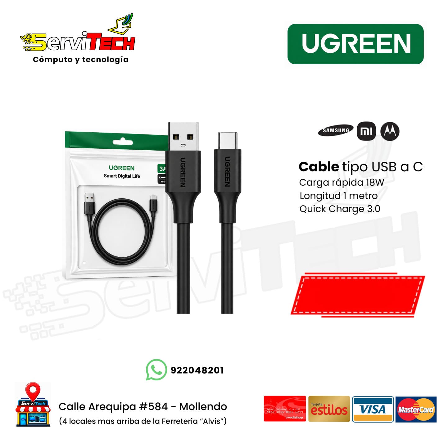 Cable de datos Tipo USB a C UGREEN (bolsita)