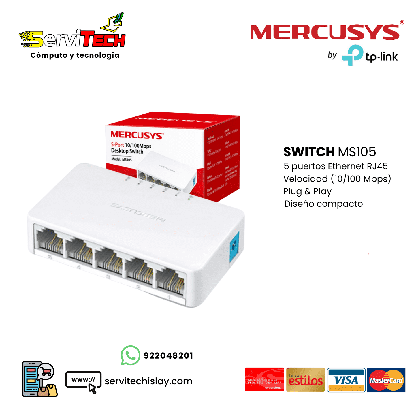 Switch MERCUSYS MS105 5 puertos 10/100Mbps