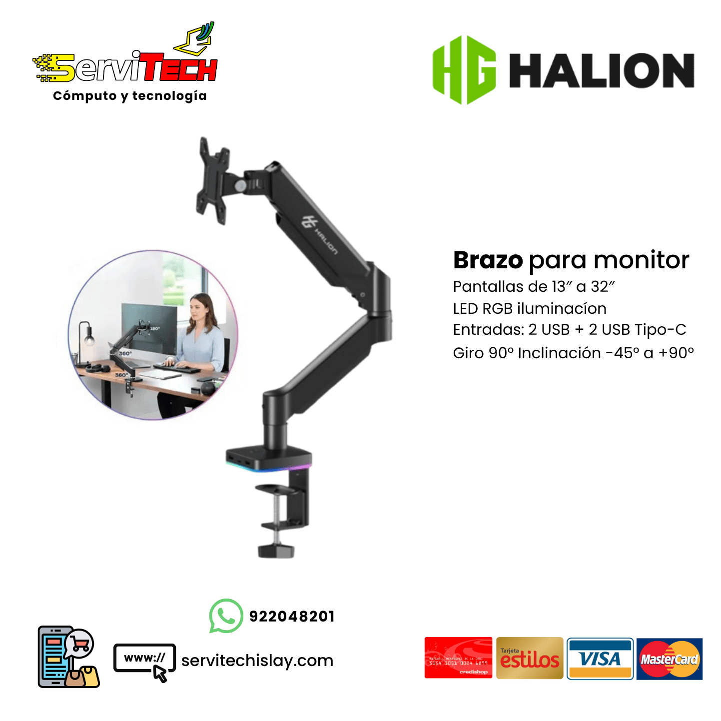 Brazo rack para monitor HALION M252 RGB 13″ a 32″ pulgadas