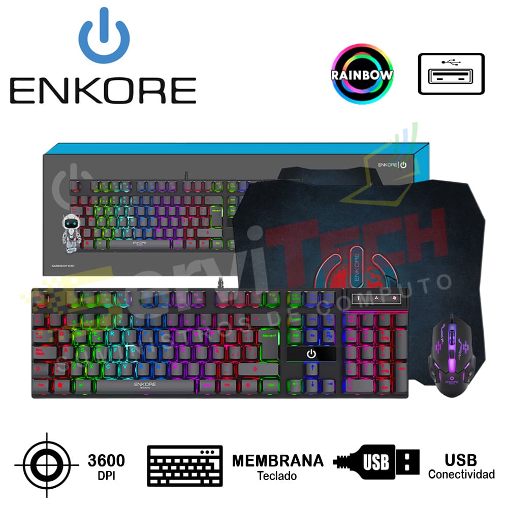 Kit Gamer ENKORE BRAVIO G-1000-3 Teclado/Mouse/Padmouse - Cableado