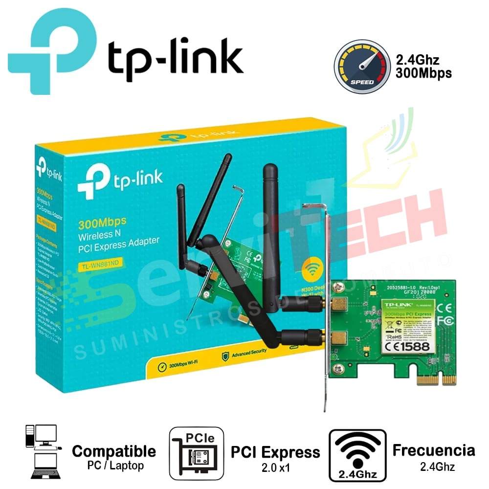 Adaptador inalambrico TPLINK TL-WN881ND 300Mbps 2.4Ghz PCI Express