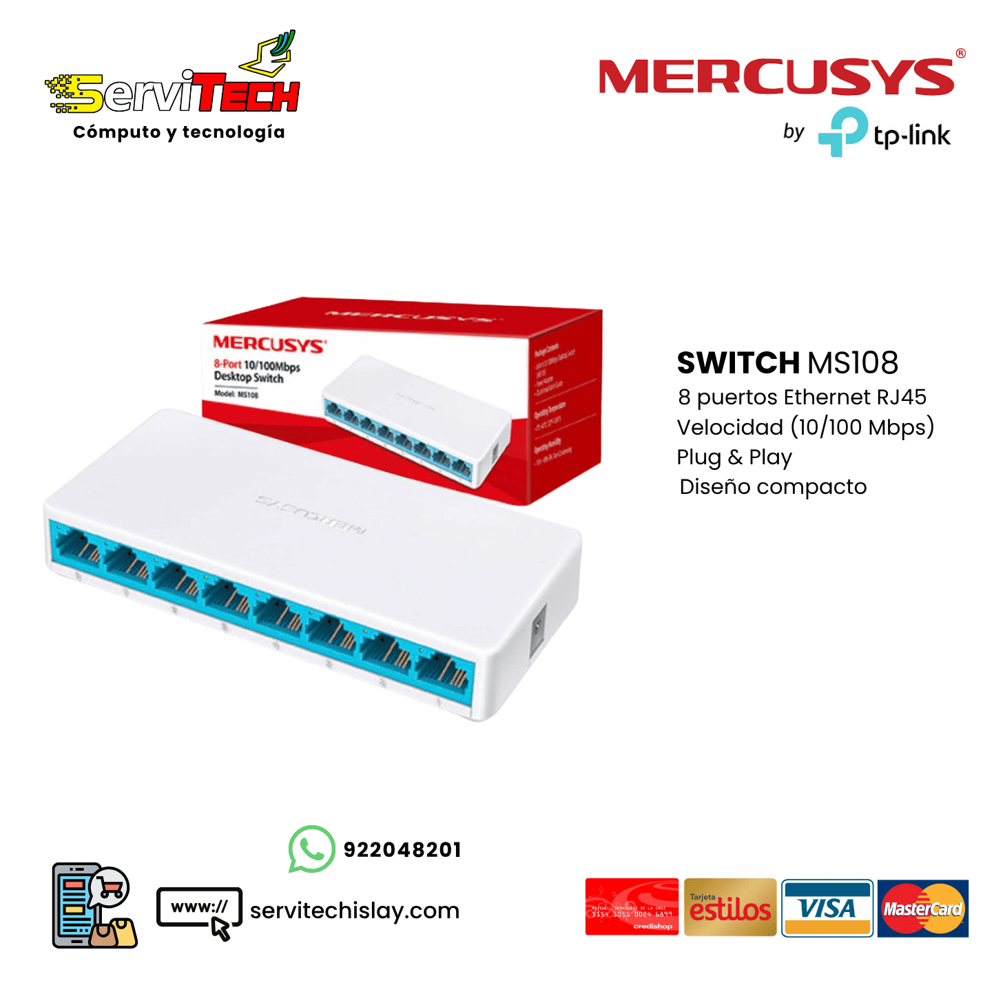 Switch MERCUSYS MS108 8 puertos 10/100Mbps